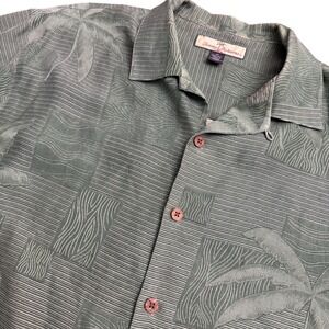 Tommy Bahama Mens M Silk Palm Tree Jacquard Button Down Shirt Sage Green Relaxed